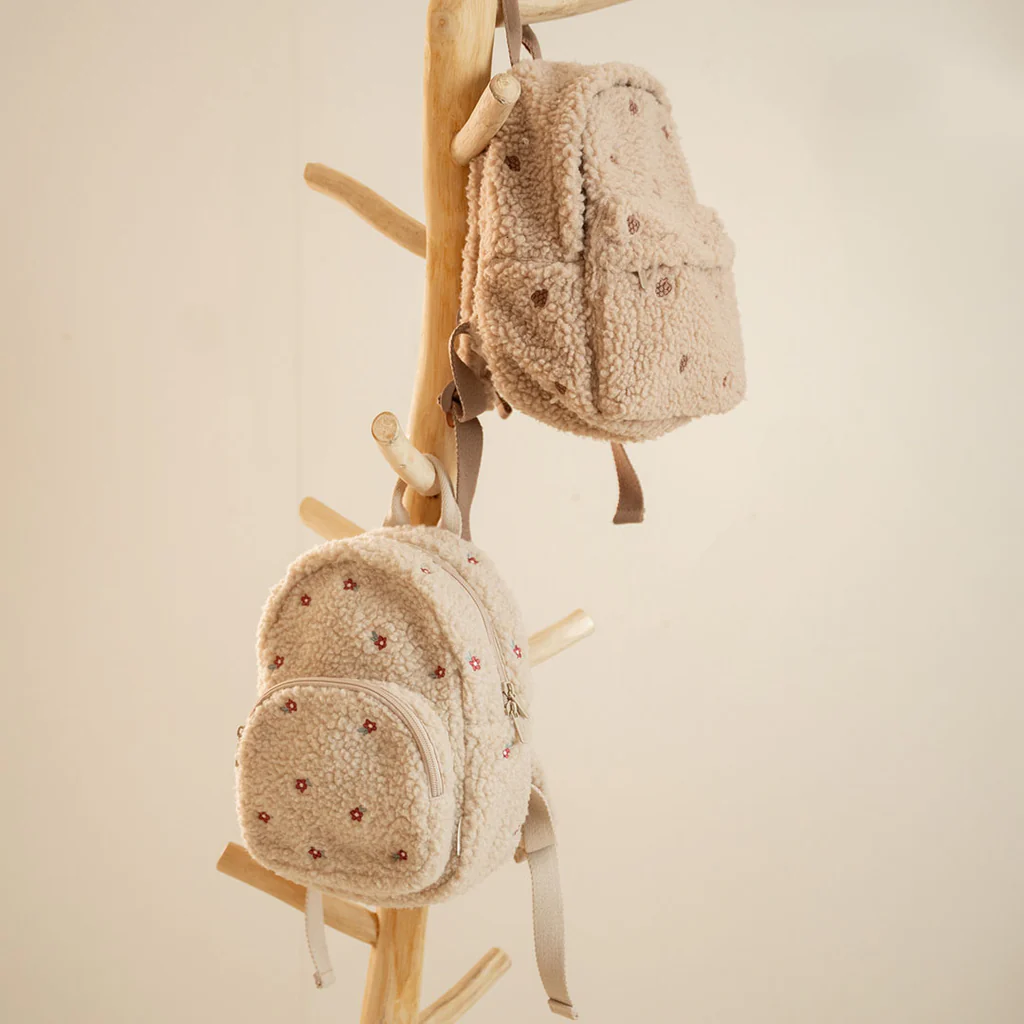 teddy rugzak met naam little dutch taupe sand